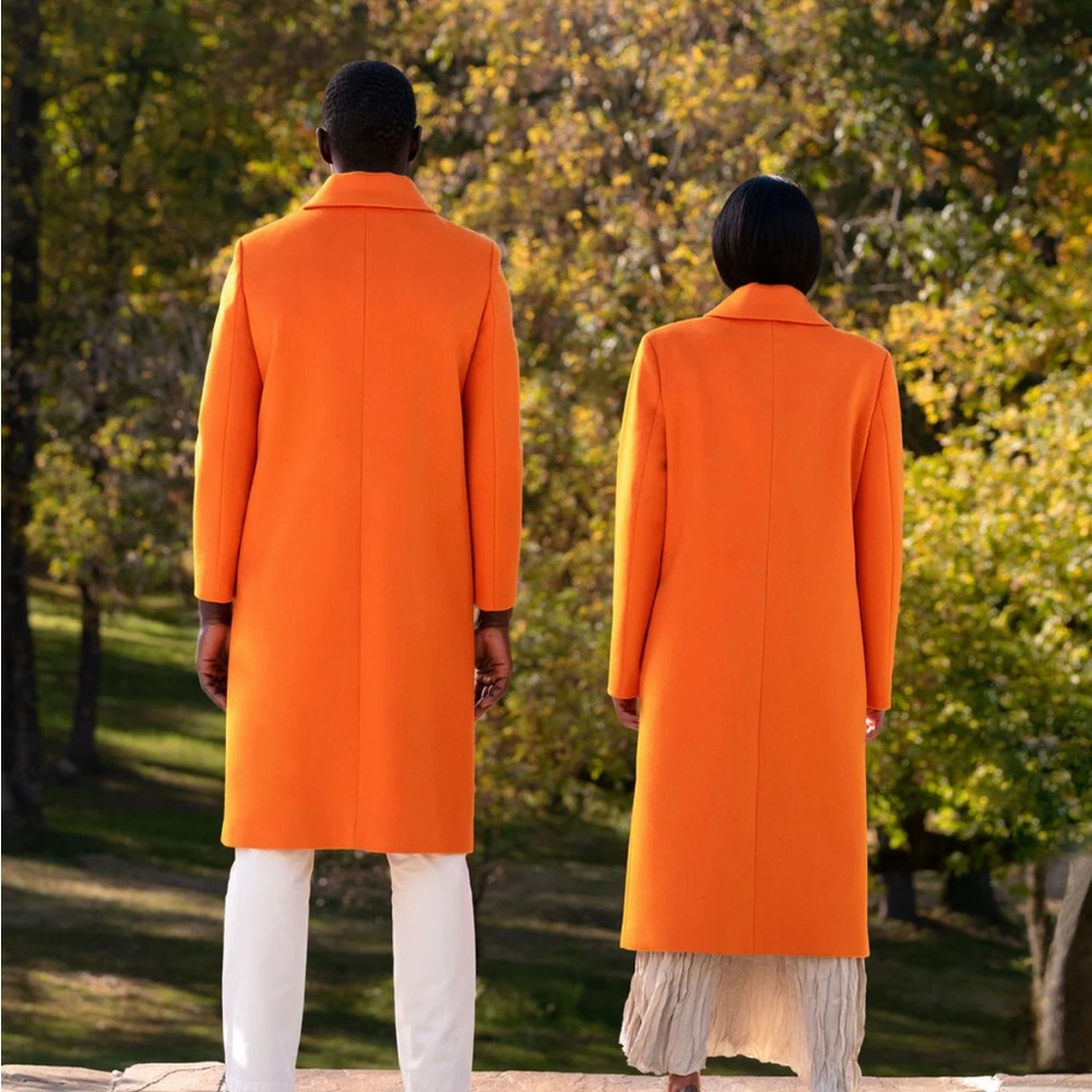 COPY - Stylish Orange Double-Breasted Coat - Picture 2 of 4